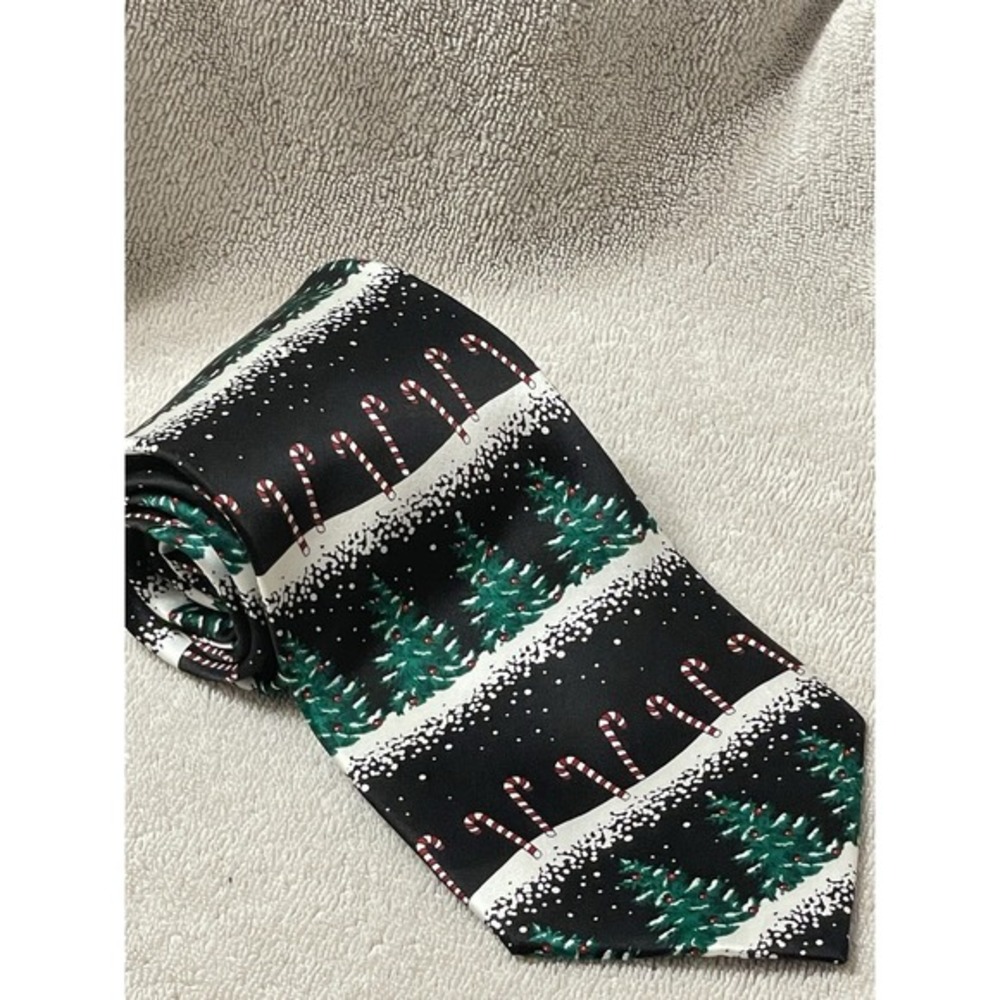 Noel Christmas & Candy Canes against black‎ background Silk Tie